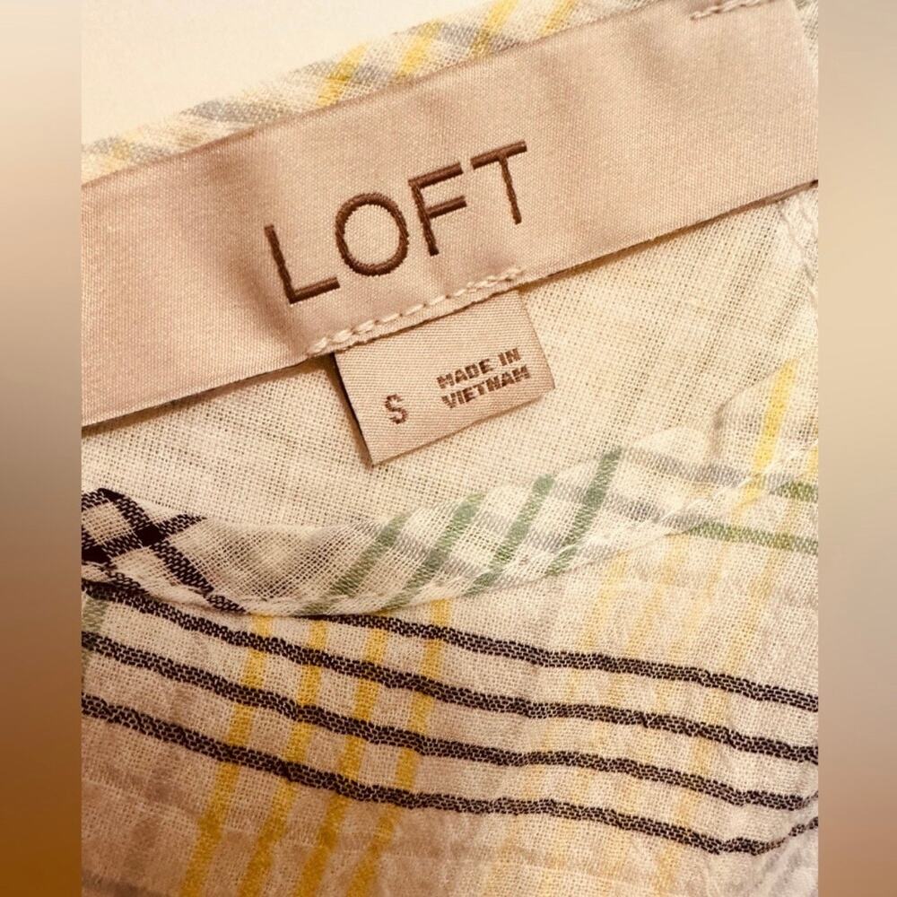 LOFT Ruffle Sleeve Plaid Blouse Cottagecore Lightweight Top Small - Picture 3 of 6